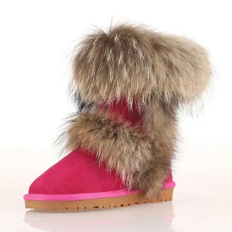 New Hot Sale fashion genuine leather Snow Boots Big fox fur Winter boots women boots Waterproof winter shoes for women