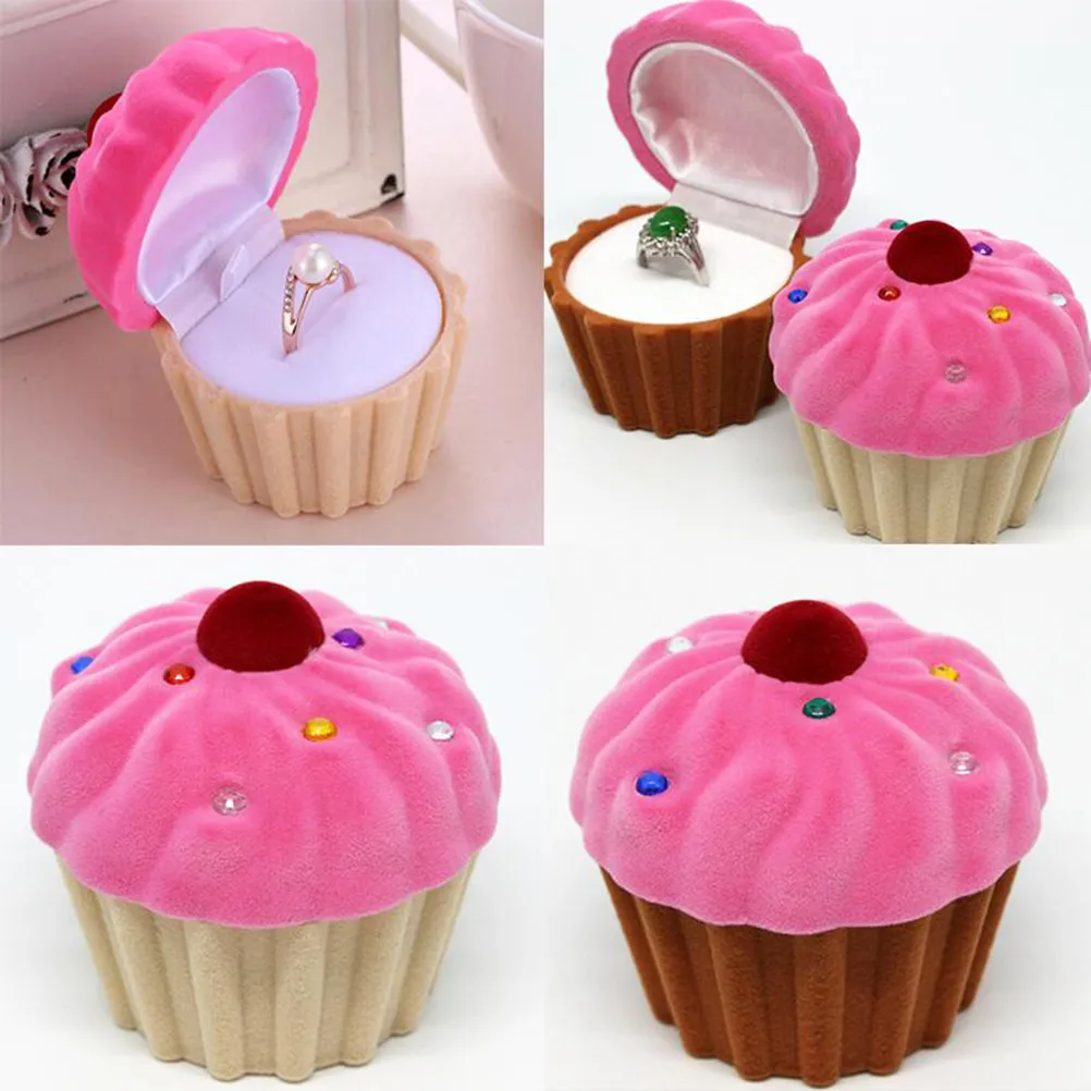 Cake Cup Shape Ring Box Pink Coffee Rustic Vintage Composite Material Elegant Wedding Engagement Jewelry Case Gift Organizer