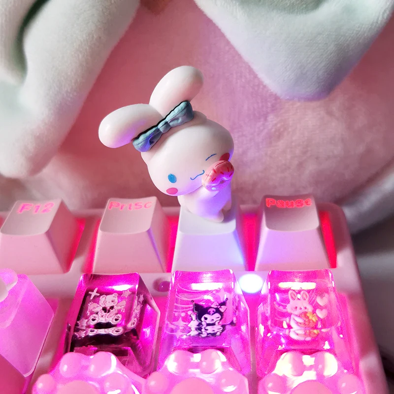 سانريو أنيمي سينامورول الوردي فتاة شخصية Keycap لطيف لوحة المفاتيح الميكانيكية Diy بها بنفسك الديكور Esc مفتاح الديكور هدية الكريسماس