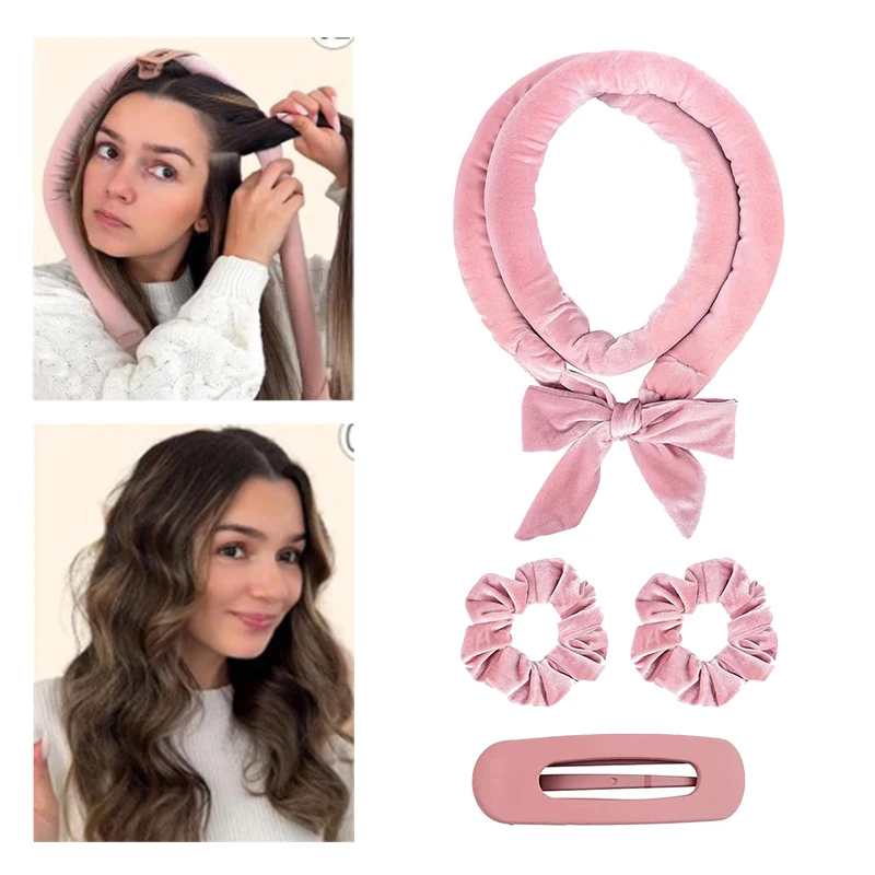 4-teiliges Hitzefreies Lockenstab-Set, Haar-Styling-Tools mit Stirnbändern und Clips für DIY-Haarstyling