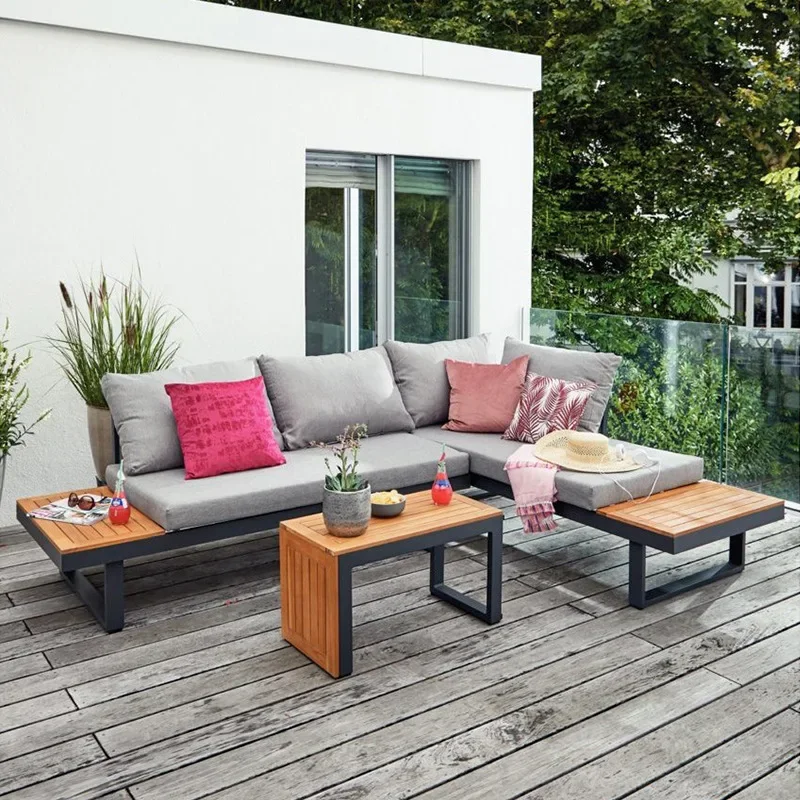 Outdoor sofa, aluminum alloy plastic wood, clubhouse leisure three-piece furniture