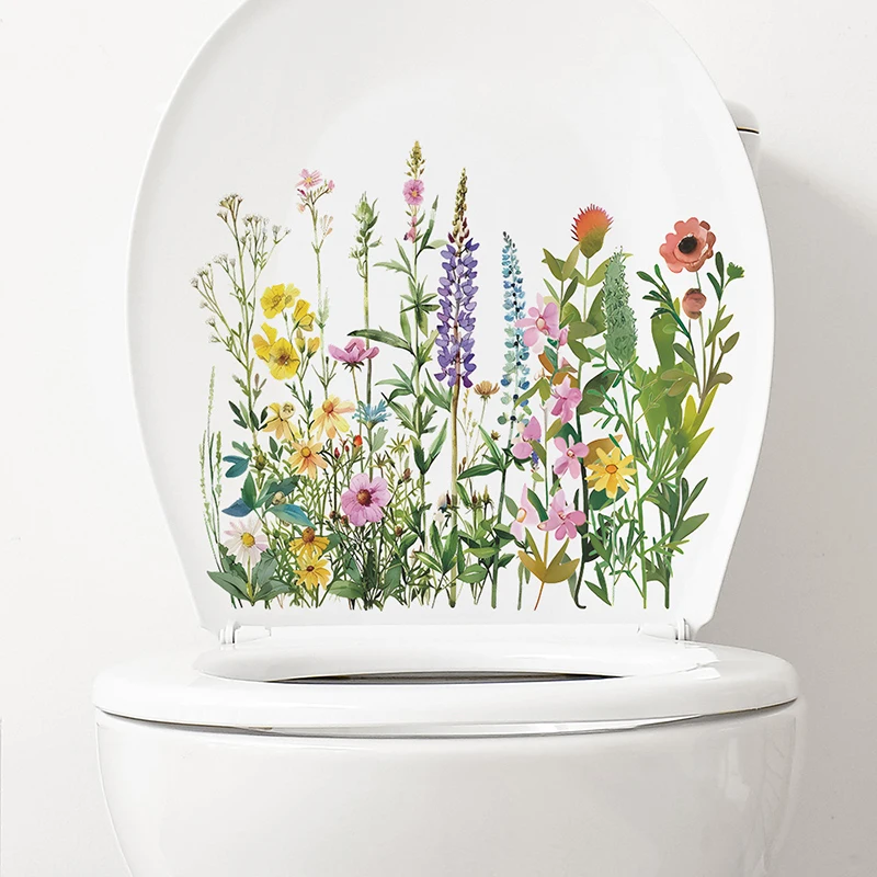 Various Green Plants Flowers Wall Sticker Bathroom Toilet Decor Decals Living Room Cabinet Home Decoration Self Adhesive Mural