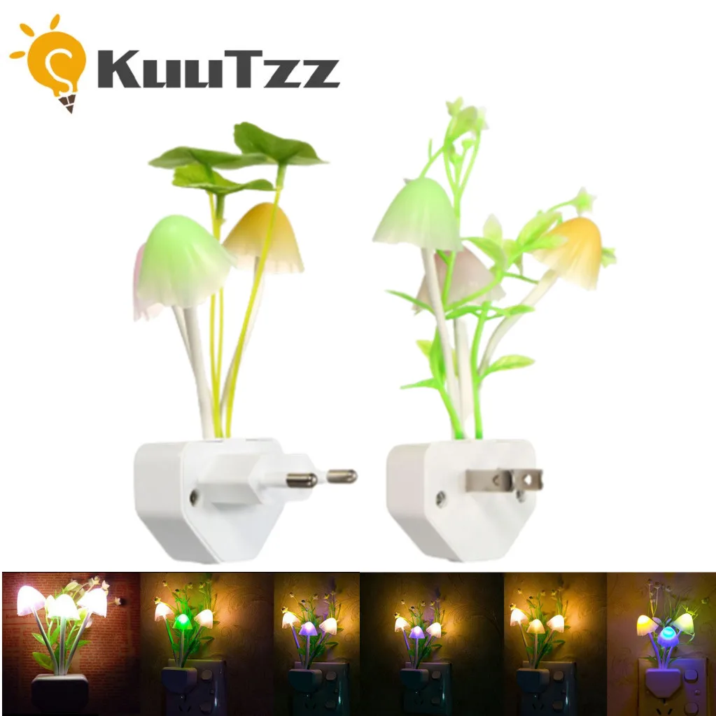 LED Night Light Light-control Sensor Colorful Lotus Leaf Mushroom Lamp Romantic Night Lighting for Home Art Decor US/EU Plug