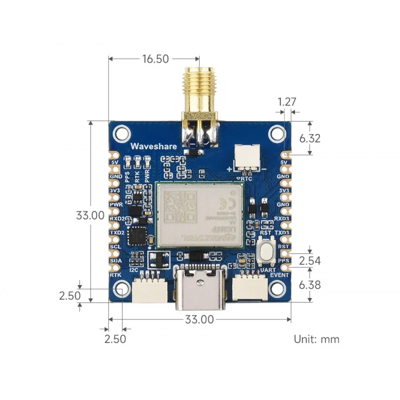 SKU-33000 Waveshare LG290P Series - GNSS Module, - RTK Centimeter-Level Positioning, L1+L2+L5+E6 Quad-band Posit