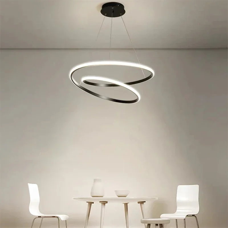 Nordic LED Pendant Light Minimalist Double Ring Black White Hanging Lamps For Bedroom Living Room Restaurant Villa Illumination