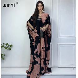 WINYI letnie kimono drukuj okrycie plażowe strój kąpielowy eleganckie afrykańskie kobiety sweter seksowna wakacyjna sukienka Kimono maxi z długim rękawem