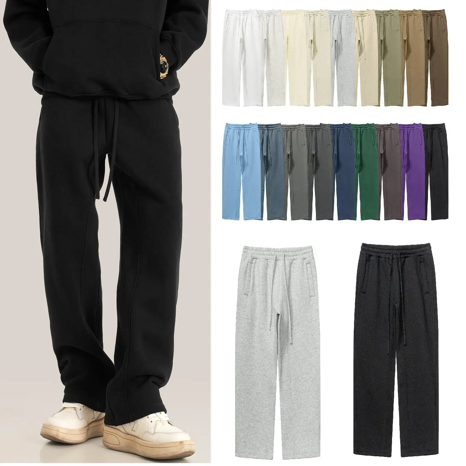 

Loose Fce Lined Men's Casual Pants Straight Leg Pure Color Sweatpants Couple Matching High Street Kanye Sle Autumn Winter