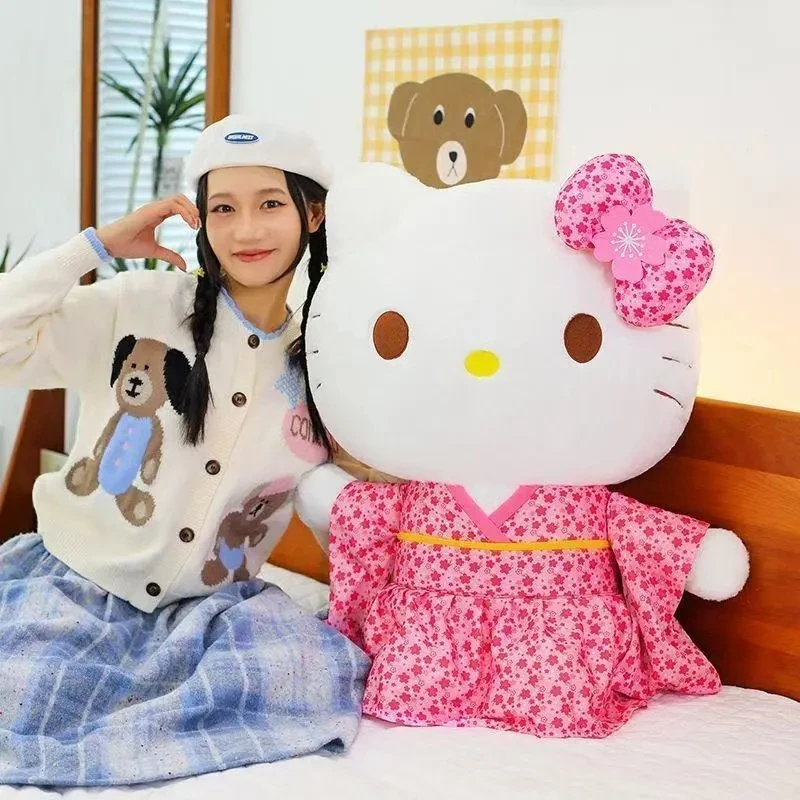 Japanse stijl Sakura roze kimono Hello Kitty knuffel schattig zacht kussen kamer/bank decoratief kussen en metgezel pop meisje cadeau