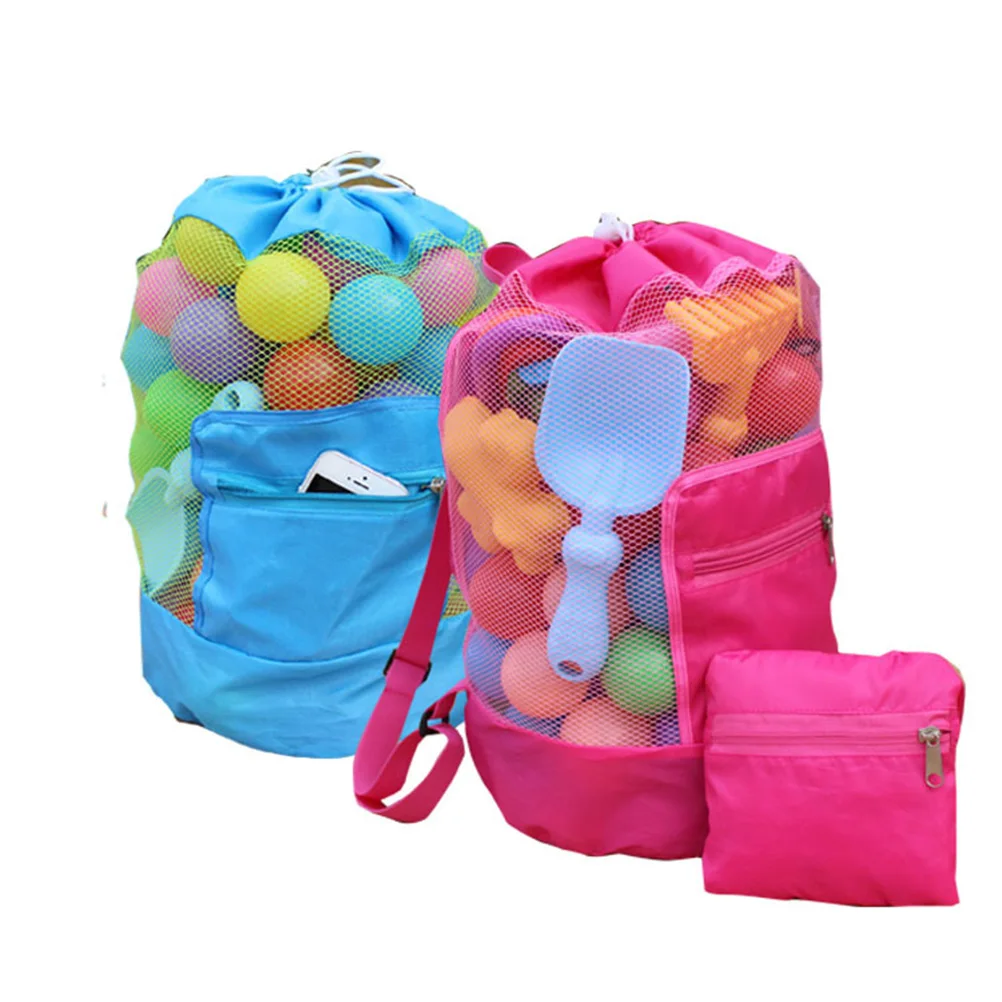 Zaino per bambini Borsa da spiaggia in rete Borsa di stoccaggio pieghevole Giocattoli di sabbia Borsa a conchiglia Borsa per attrezzi da dragaggio per adolescenti Bambini (Blu)