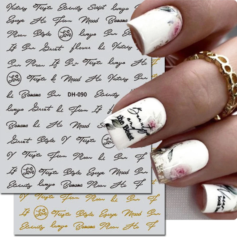 3d Nail Art Stickers Black Gold English Letters Valentine Loves Messages Decals For Nails Decorations Manicure Accessories