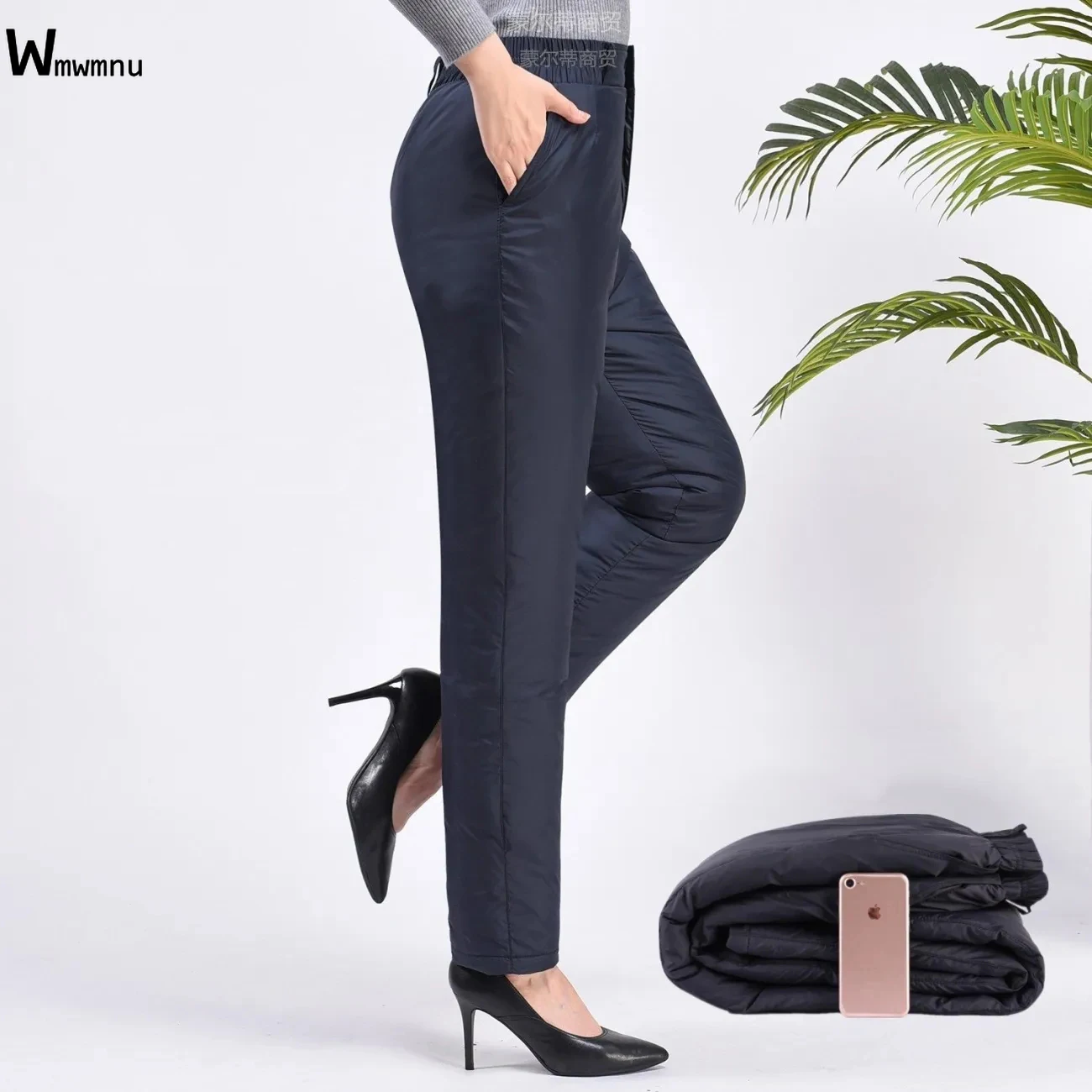 Classic Warm Black Winter Pantalones Mother\'s Elastic Waist Thicken Snow Trousers 6XL Oversized White Duck Down Pants Women