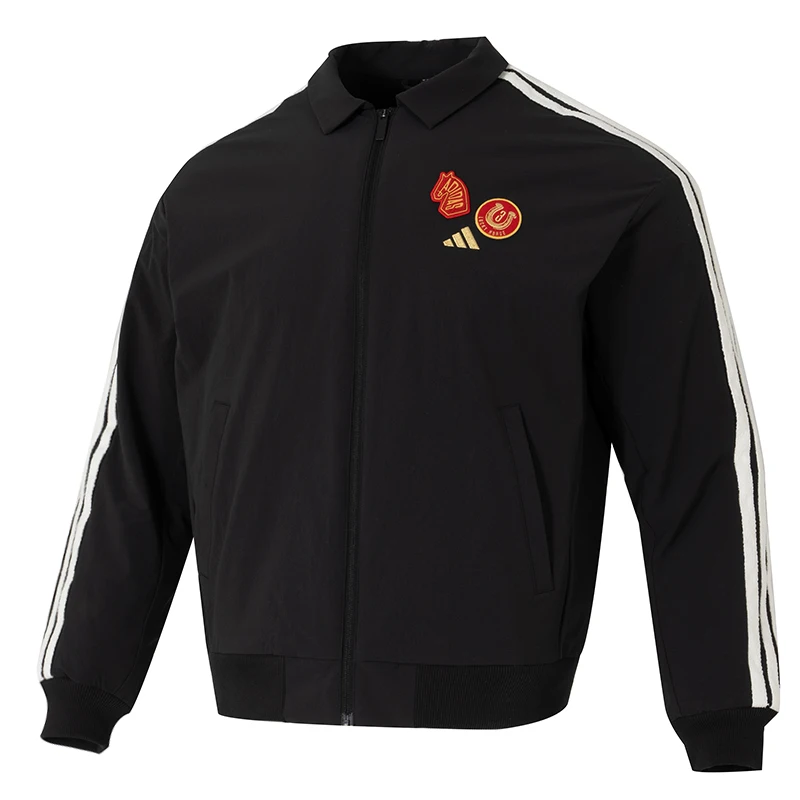 Adidas Men's Sportswear Fleece-Lined Woven Jacket Water-Resistant Three-Stripe Coat KE4057