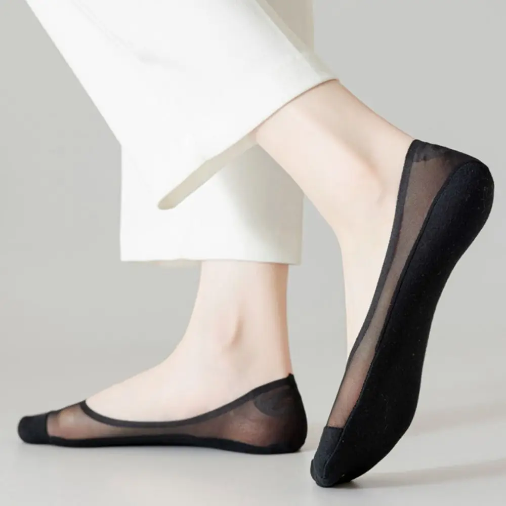 Fashion Thin Women's Boat Socks Anti-slip Cotton Bottom Invisible Boat Socks Not Falling Breathable Ice Silk Stockings Summer
