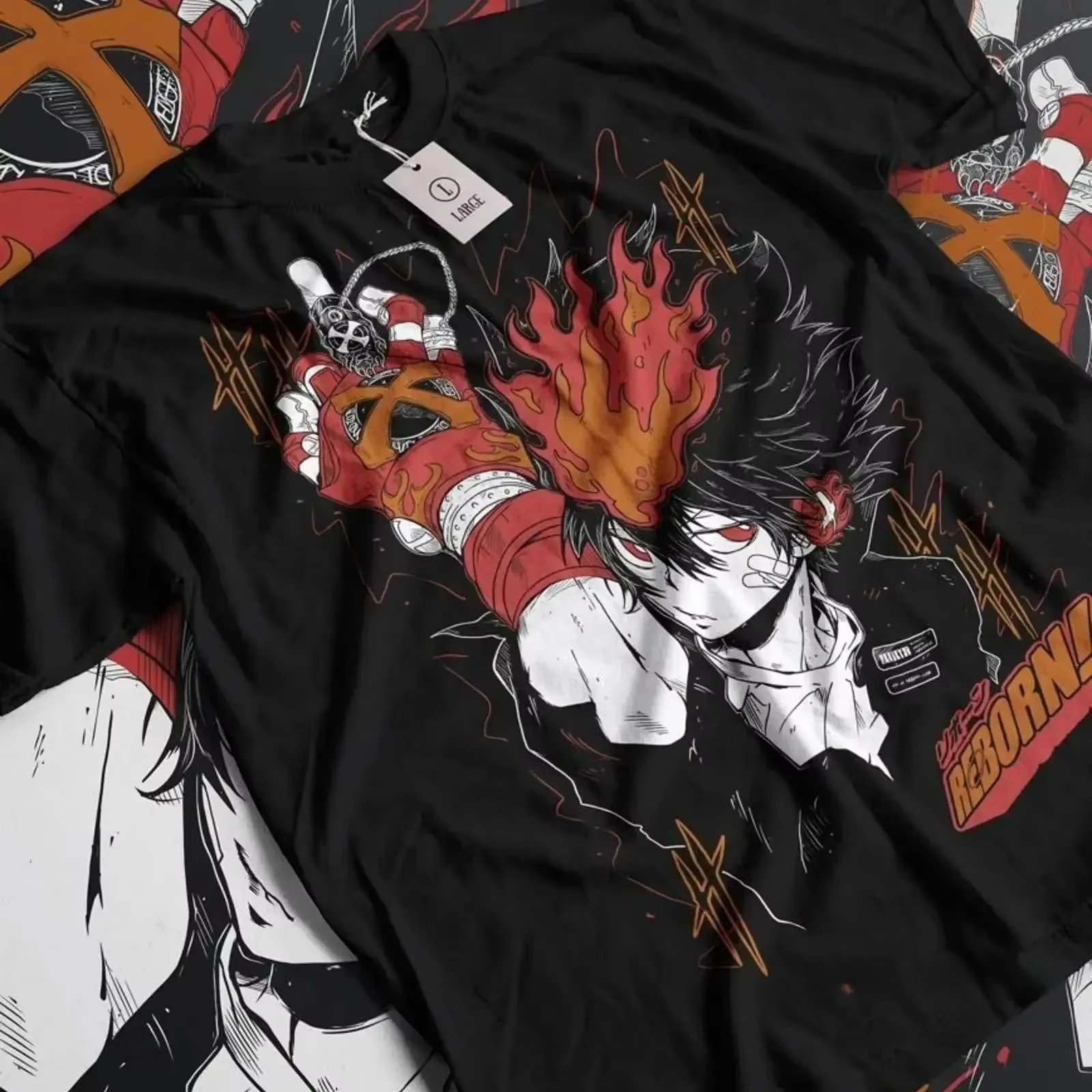 Katekyo Hitman Reborn Arcobaleno T-Shirt Black Anime Vintage Washed Streetwear Graphic Printed Short Sleeve Manga Edgy Hot Sale