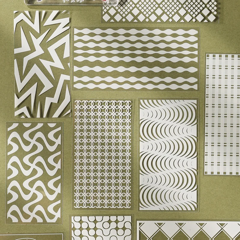 PET Stickers White Fantasy Series, 20 PCS/Pack Basic Stripe & Plaid Decorative Craft Supplies