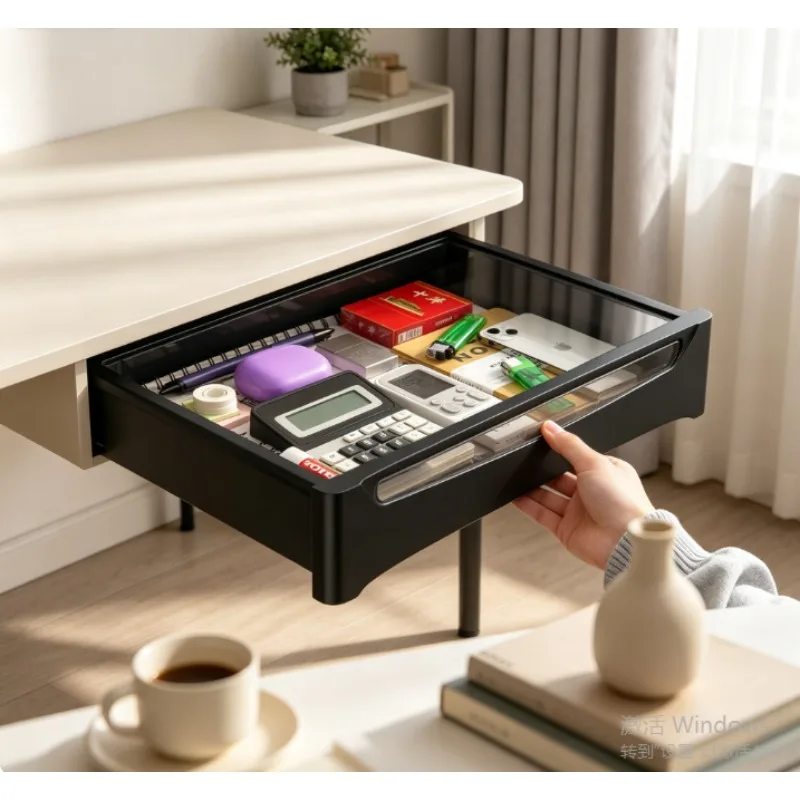 Under Desk Drawer Storage Box, Hidden Slide-out Tray Organizer for Computer Table, Space-saving Mounted Shelf for Home Office