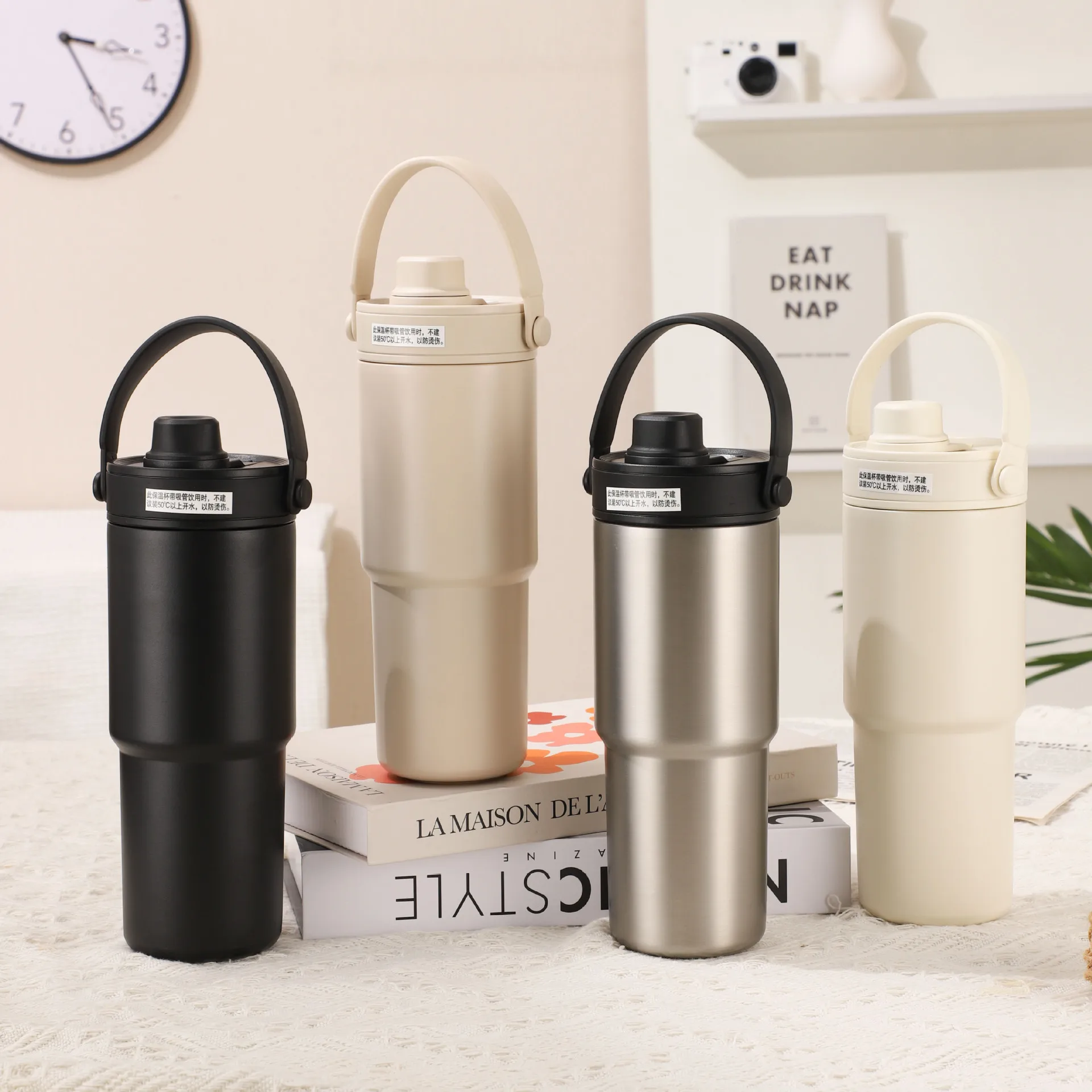 730ml Portable Handle Thermos Mug Cup 316 Stainless Steel Insulated Cup with Ceramic Coating Filter Car Mug Travel Handle Mug