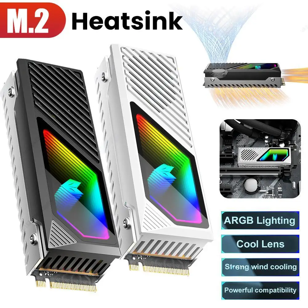 

M.2 2280 SSD Heatsink SSD Aluminum Alloy Radiator Built-in Fan 5V 3 Pin ARGB Heat Sink Cooler Hard Drive Heatsink for M.2 2280