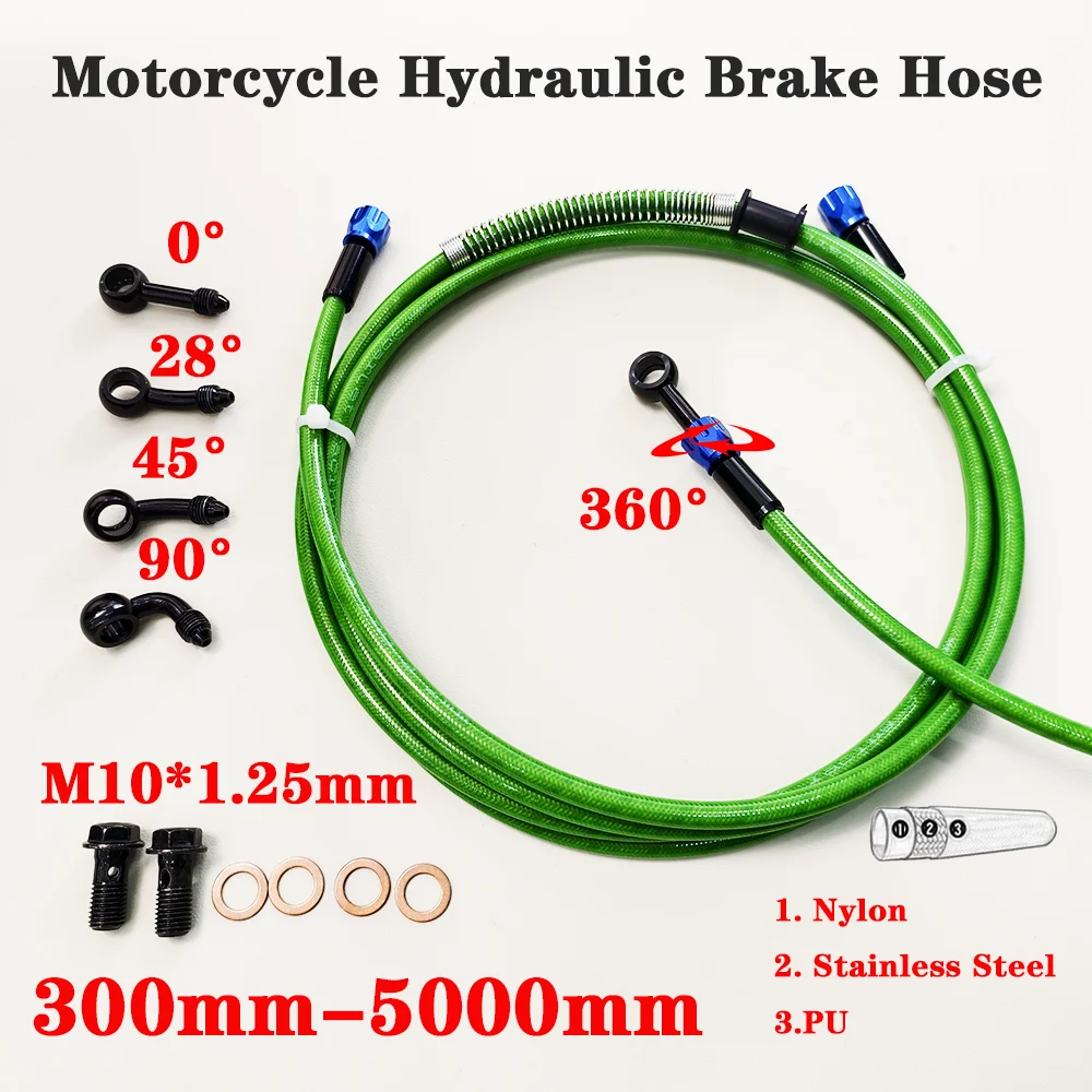 Transparent Green AN3 Braided Brake Hose Motorcycle Hydraulic Clutch Tube Master Cylinder Brake Oil DOT Pipe Reinforced Racing