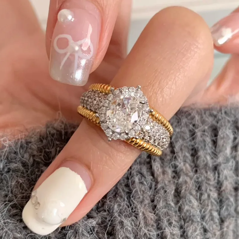 14K Gold Ball Lab Diamond Ring 100% Real 925 Sterling Silver Engagement Wedding Band Rings for Women Daily Promise Jewelry