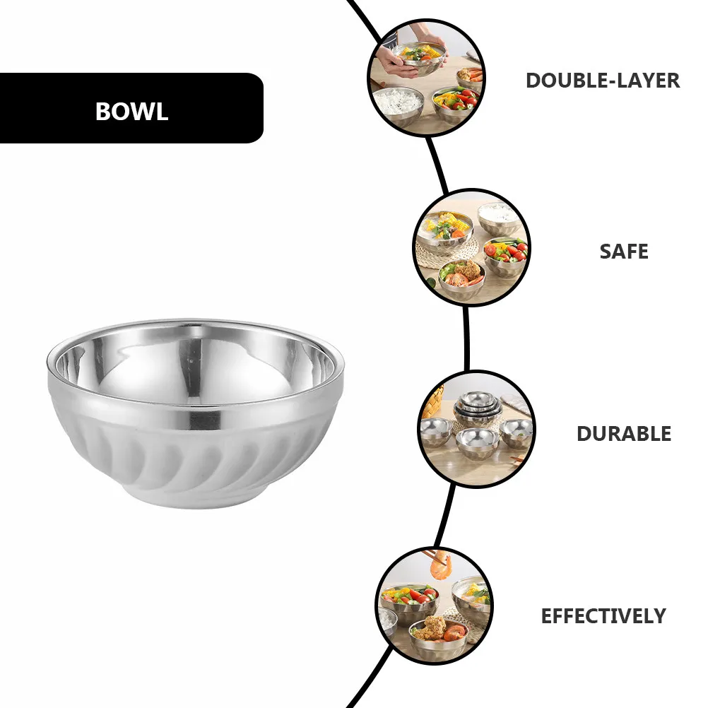 3Pcs Insulated Stainless Steel Bowls Double Layer Heat Resistant Anti-Scald Food Serving Kitchen Tableware Rice Soup Salad