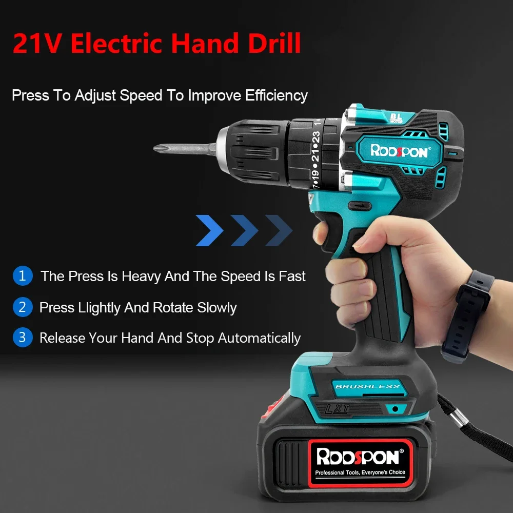 

Brushless Electric Drill 10mm Cordless Rechargeable Electric Screwdriver 21V Lithium Battery Hand Drill 120Nm Torque Power Tools