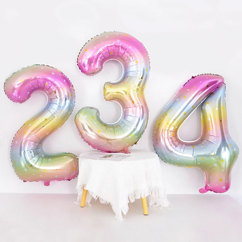 40inch Rainbow Number Foil Balloons 1 2 3 4 5 Large Helium Balloons 1st Kids Unicorn Theme Birthday Party Decoration Baby Shower