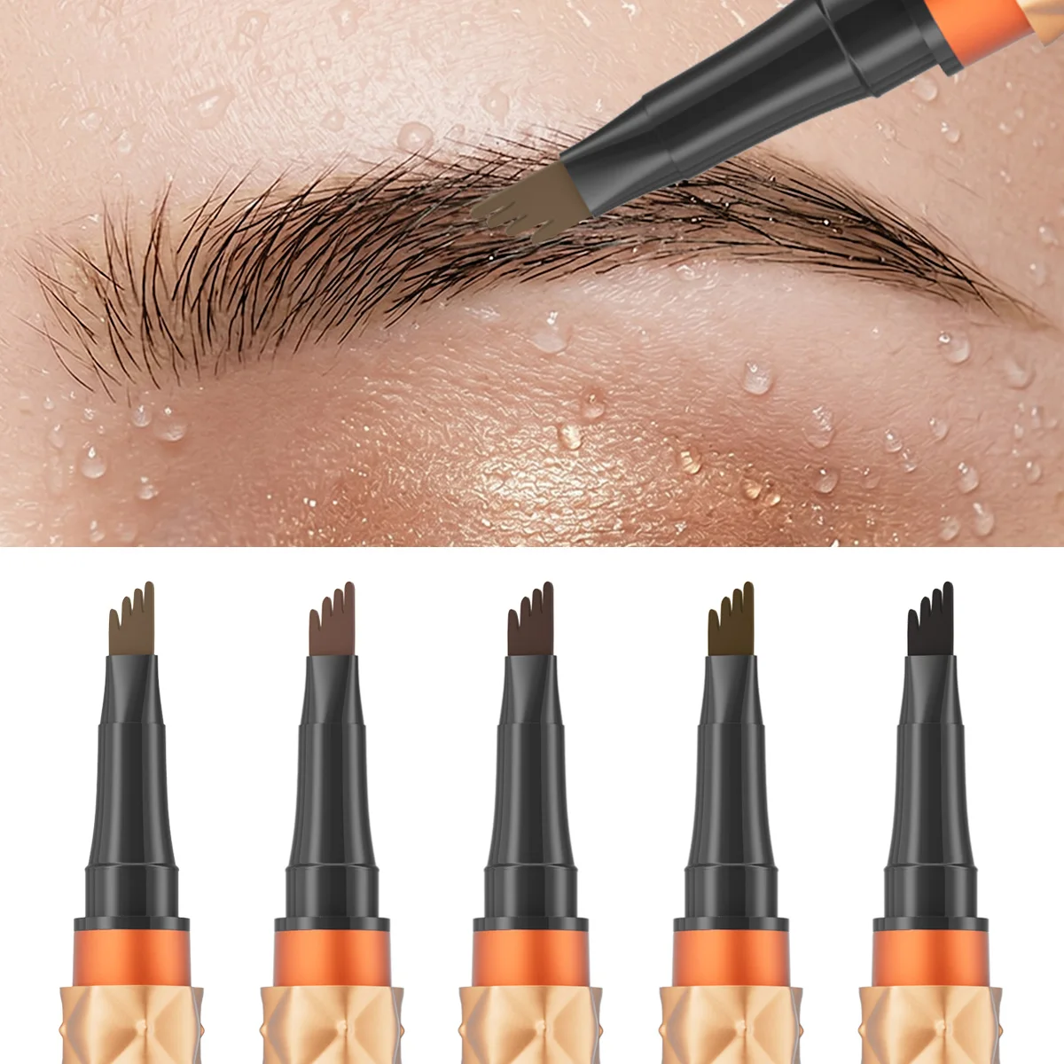 5 Colors 1PC 4 Forks Tip Eyebrow Pen Waterproof Sweatproof Liquid Microblading Eyebrow Pencil Natural Brow Makeup