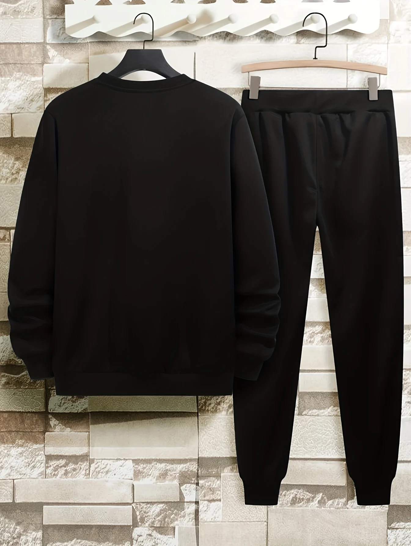 Men's autumn and winter casual warm SWITZERLAND pattern printed loose and thick velvet round neck sweatshirt+sports pants set