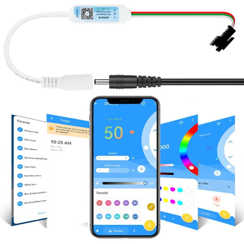 WS2812B WS2811 Controller per Pixel LED Strip Light USB SP002e WS2812 LED Light Strip SP621E Music Bluetooth APP DC5V-24V