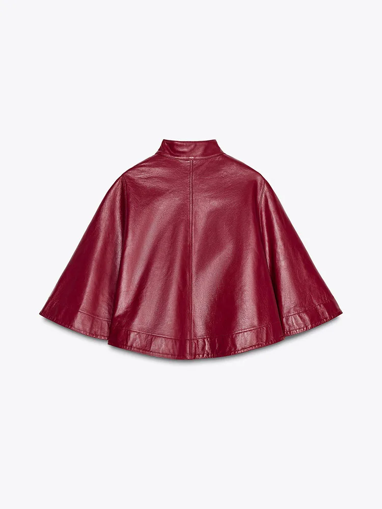 Chaqueta Corta de Cuero Suelta para Mujer, Nueva Colección de Primavera, ZA2025, Chaqueta Moderna con Cuello Alto y Cremaller...