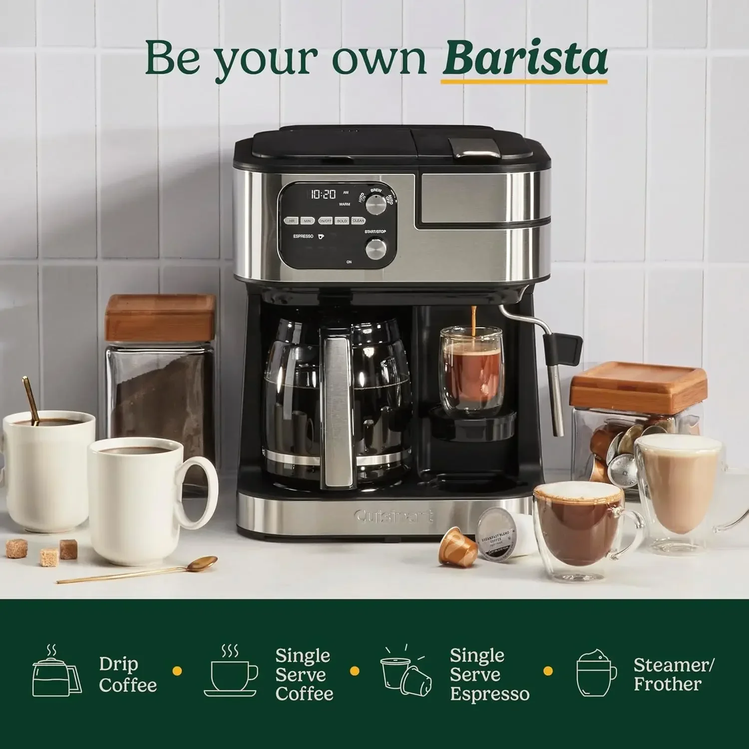 Cuisinart Coffeemaker, Coffee Center Barista Bar 4-In-1 Coffee Machine, Single-Serve Coffee, Espresso & Nespresso Capsule