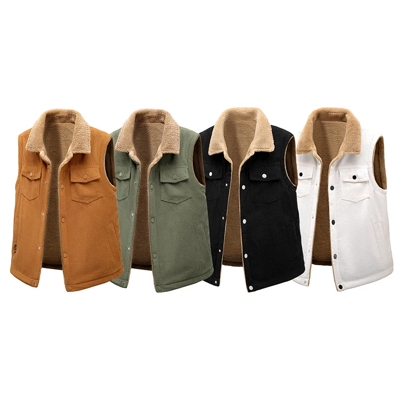 

New Retro Men's Corduroy Vest High-quality Couple Style Thick Velvet Warm Jacket Autumn and Winter Pocket Design Vest Jacket