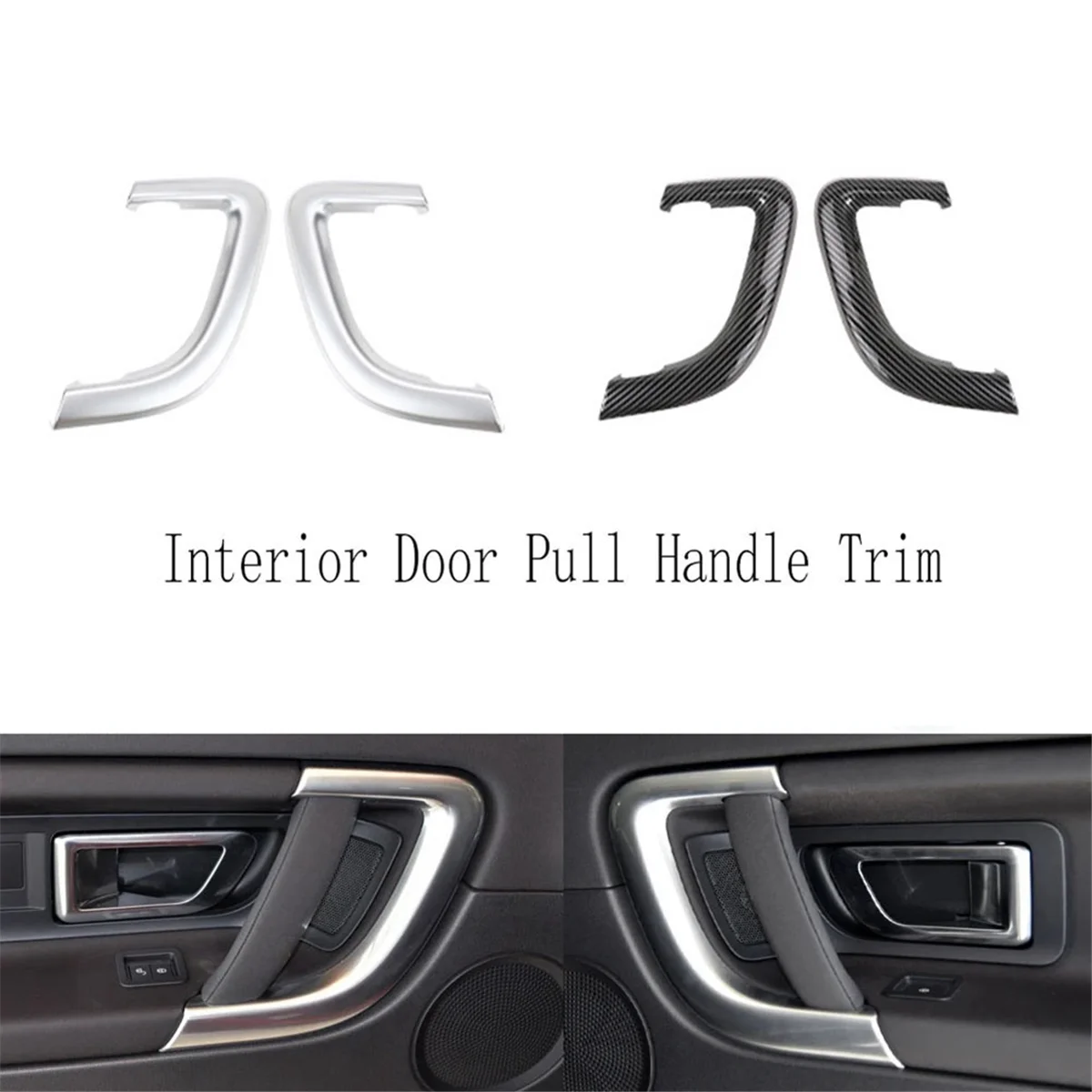 Silver Car Left+Right Interior Door Pull Handle Cover Trim Replacement for Land Rover Discovery Sport 2015-2019