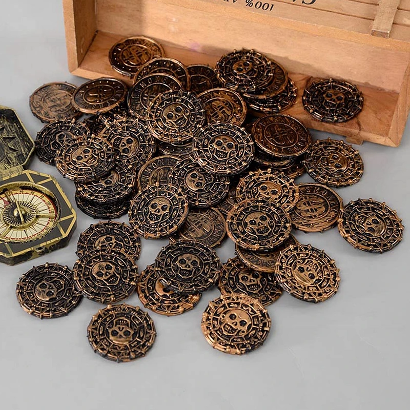 

10-50Pcs 3.8cm Pirate Coins Plastic Metal Gold Coin Kids Birthday Party Treasure Decoration Christmas Halloween Children's Toys