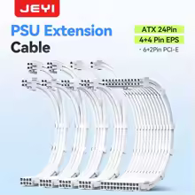 Kit de cabo de extensão JEYI PSU - ATX de 24 pinos + 8 pinos EPS + 6 + 2 pinos PCIe, fio de cobre 18AWG com luva trançada premium e pentes de cabo
