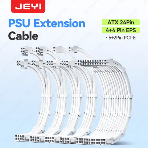 JEYI PSU Extension Cable Kit-24Pin ATX + 8Pin EPS + 6+2Pin PCIe,18AWG Sleeved with Combs,Fit Universal Case Compatibility