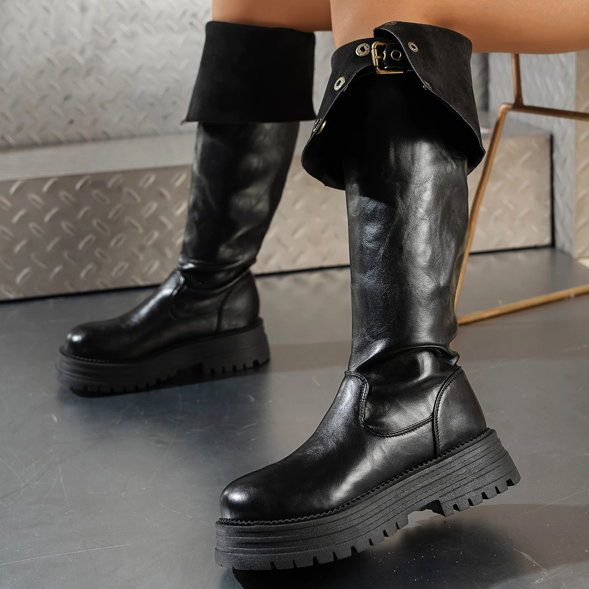 Women Luxury Over The Knee High Boots Platform High Heels Shoes Punk Leather Chelsea Boots Winter 2025 Trend Pumps Botas Mujer