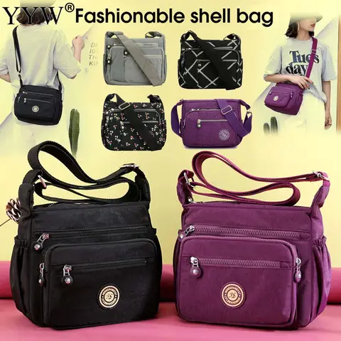 Women's Multi-Pocket Casual Crossbody Bag Nylon Waterproof Adjustable Strap Travel Messenger Bags Shoulder Bags Zipper Purses