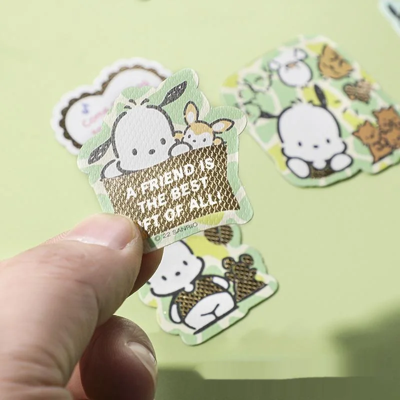 10pcs Sanrio Stationary Stickers Wholesale Children's Stamping Embossing Hand Account Sticker Pochacco Kuromi Sticker Pack