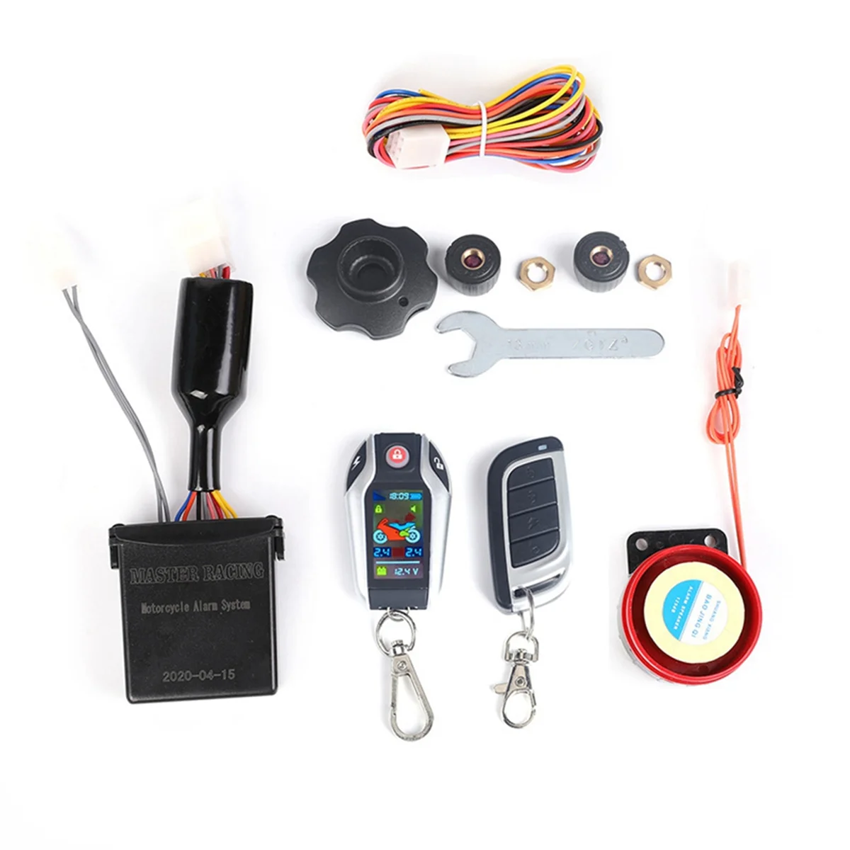 

LCD Motorcycle Alarm Auto Lock/Unlock Security System Two Anti-Theft Alarms Keyless Engine Start,Tire Pressure Monitor