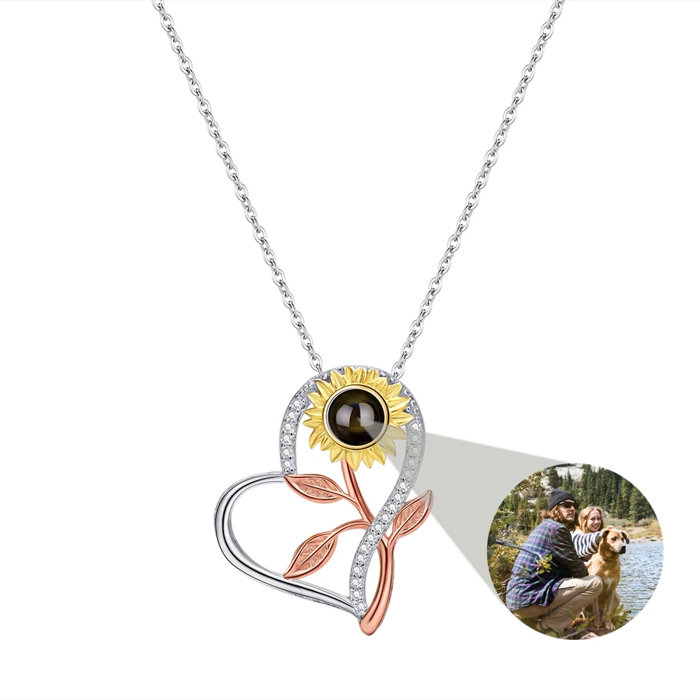 الزهور القلب قلادة قلادة للنساء مخصص صور الإسقاط صورة قلادة شخصية هدية عيد ميلاد صديقة المجوهرات #1