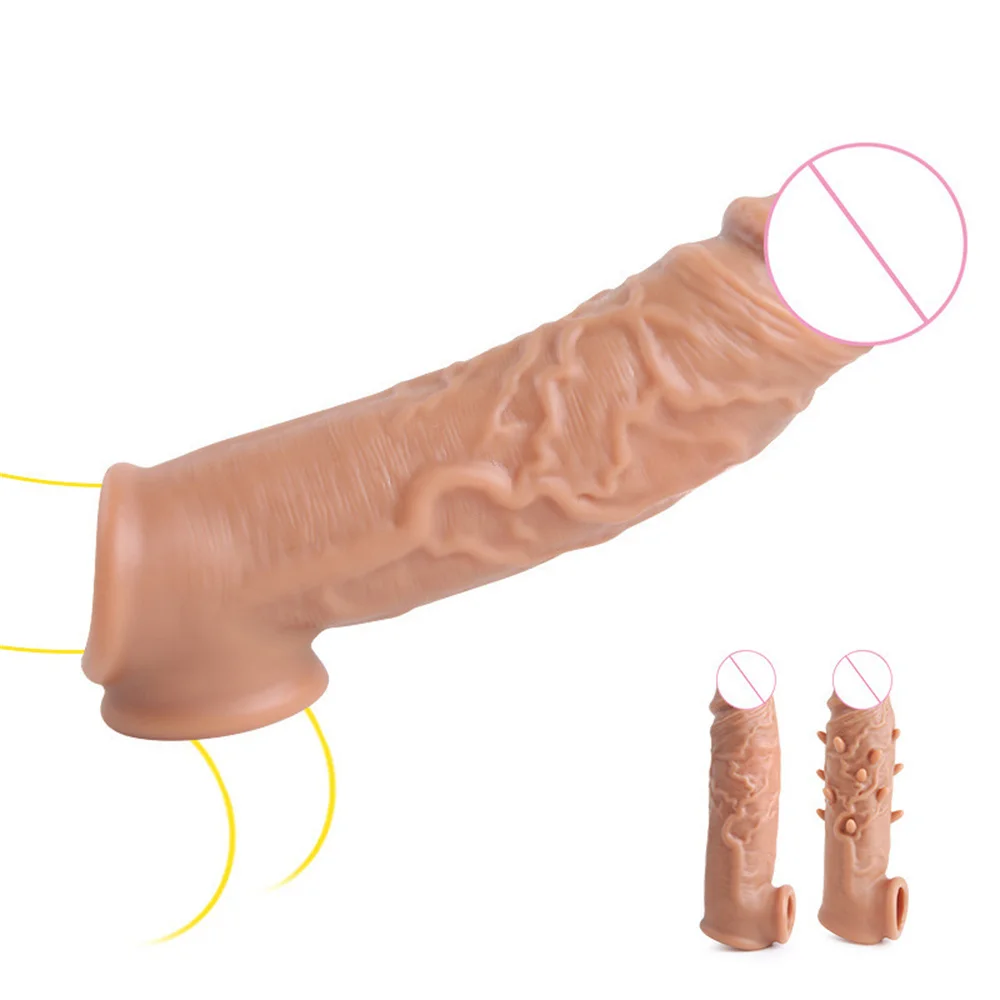 Reusable Penis Extender Cock Rings Delay Ejaculation Penis Condoms Dick Sleeve Silicone Glans Cover Enlargement Sex Toys For Men