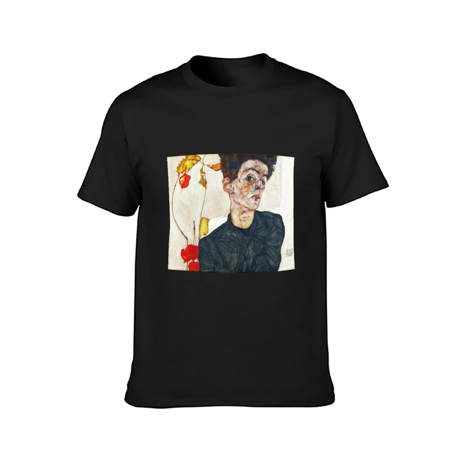 HD Self Portrait with Physalis by Egon Schiele 1914 HIGH DEFINITION T-Shirt aesthetic clothes funnys designer t shirt men