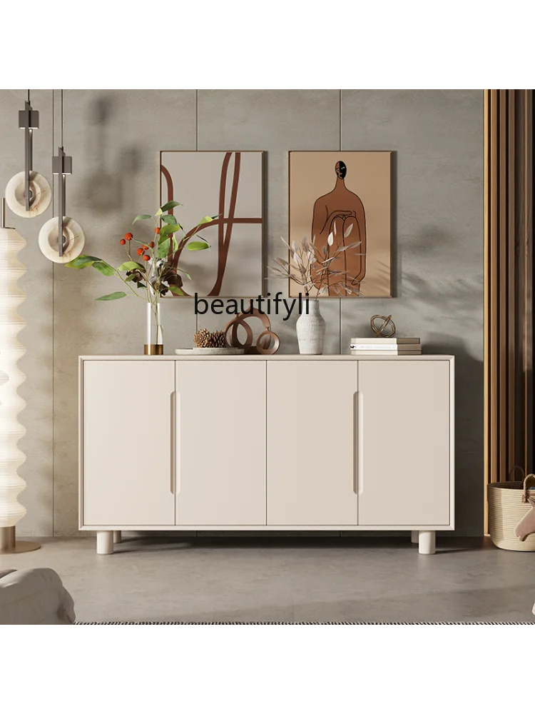 Customized Cream Style Shoe Cabinet Solid Wood Nordic Entrance Door Home Doorway Storage Side Cabinet Living Room Decoration