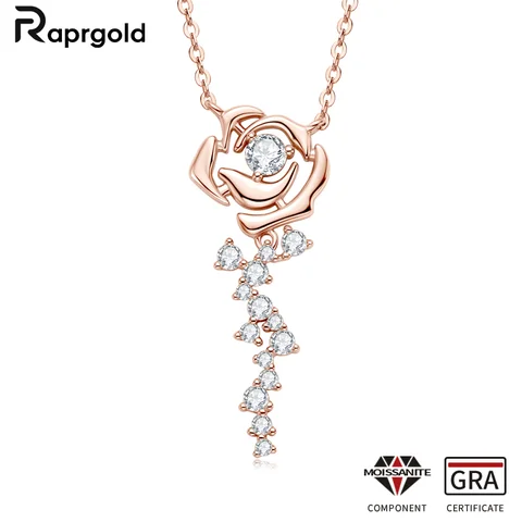 RAPRGOLD GRA 인증 라운드 모이사나이트 장미 펜던트 목걸이, 여성용 925 스털링 실버 꽃 목걸이, 체인 쥬얼리 선물 Best5