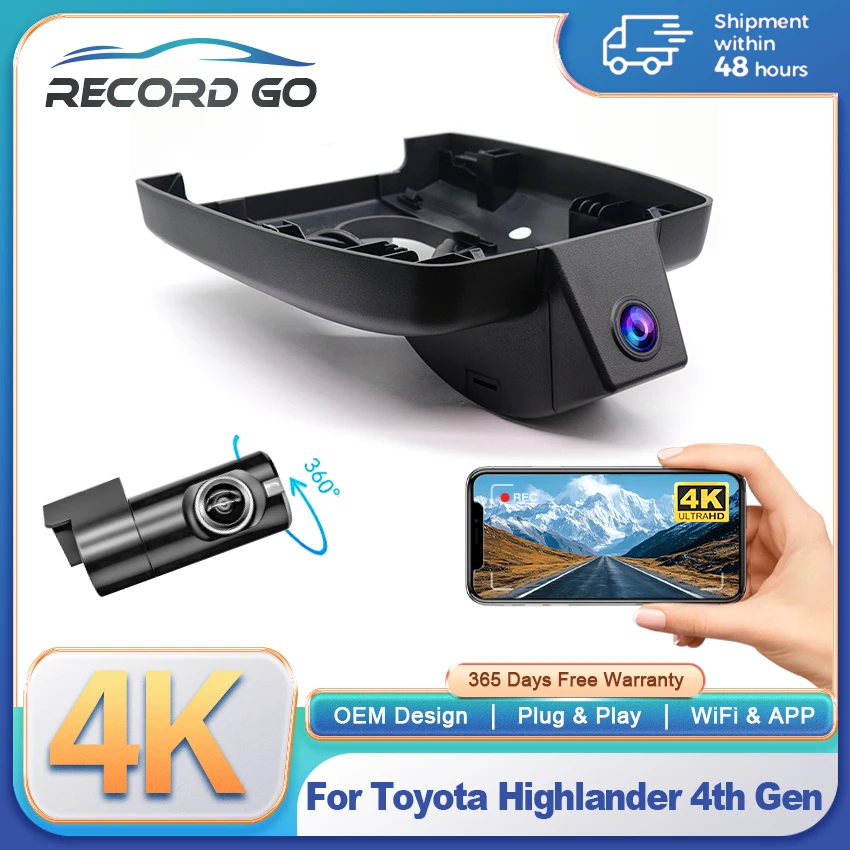 New! 4K Plug and play Dash Cam For Toyota Highlander 4th Gen 2020-2023 2024 2025 2026 Car DVR Camera Accessories