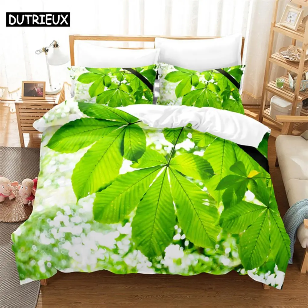 

Green Leaves Queen Bedding Set Duvet Cover Set Kids Bedding Digital Printing Bed Linen King Size Duvet Cover Set Bedding Set