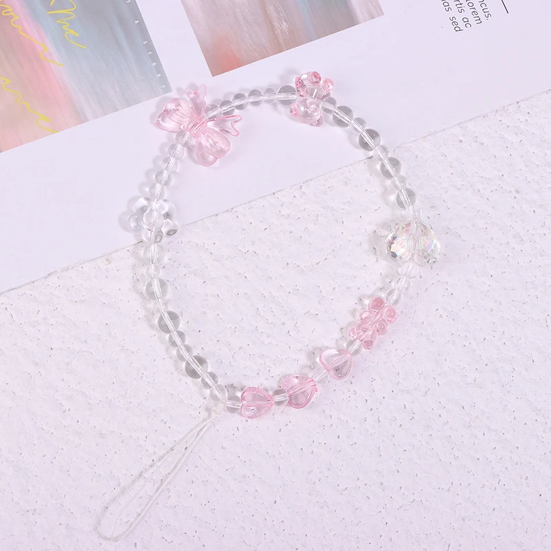 Ciondolo portachiavi con cordino per cellulare con nodo a catena con ciondolo a forma di farfalla rosa fiore per custodia