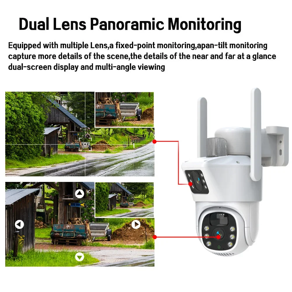 Dual Lens 4G Sim Card Camera Solar Panel Outdoor Low Powered Cam Color Night Vision PIR Alarm 2 Way Audio 4K CCTV Wifi Camera